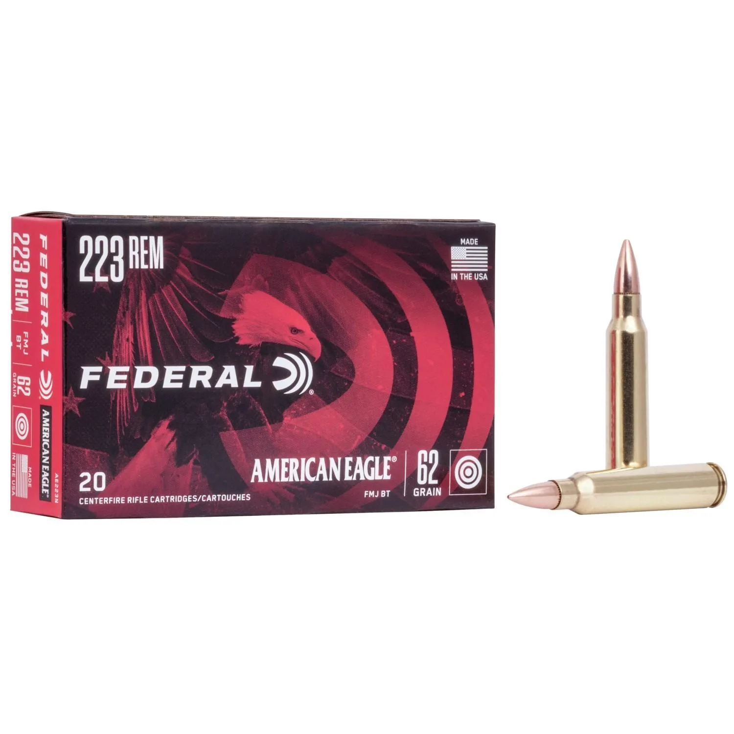 Federal American Eagle Rifle Ammunition .223 Rem 62 gr FMJ 3020 fps - 20/box